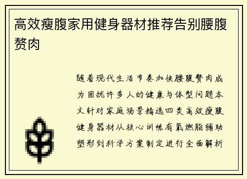 高效瘦腹家用健身器材推荐告别腰腹赘肉